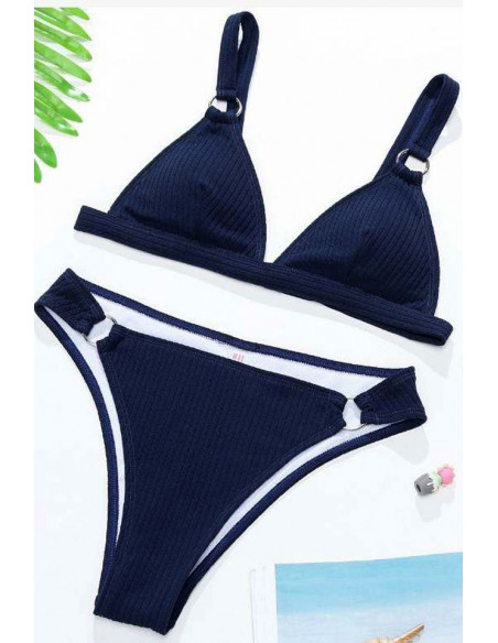 Costum de baie doua piese, marimi mari, din ribbed jersey, cu inele metalice