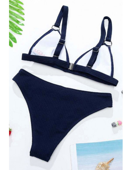 Costum de baie doua piese, marimi mari, din ribbed jersey, cu inele metalice