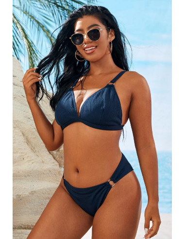 Costum de baie doua piese, marimi mari, din ribbed jersey, cu inele metalice