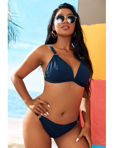 Costum de baie doua piese, marimi mari, din ribbed jersey, cu inele metalice