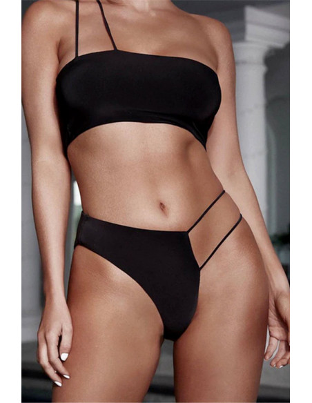 Costum de baie doua piese, asimetric, bustiera si slip decupat, cu 2 bretele subtiri