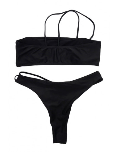 Costum de baie doua piese, asimetric, bustiera si slip decupat, cu 2 bretele subtiri