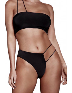 Costum de baie doua piese, asimetric, bustiera si slip decupat, cu 2 bretele subtiri