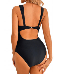 Costum de baie intreg, decolteu adanc, cu benzi elastice semitransparente leopard 2