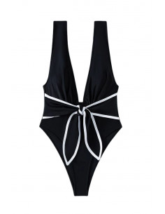 Costum de baie intreg, decolteu adanc in V si funda in talie