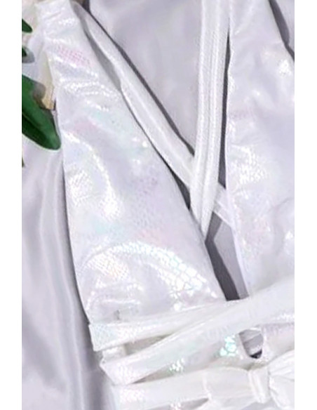 Costum de baie intreg, imprimeu sarpe sidefiu, decolteu adanc, cordon in talie