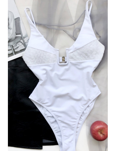 Costum de baie intreg, decolteu patrat, spate decupat si sold inalt
