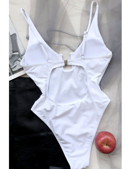 Costum de baie intreg, decolteu patrat, spate decupat si sold inalt