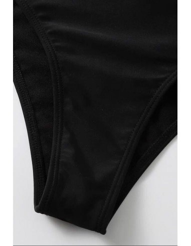 Costum de baie doua piese, asimetric, bustiera cu volan pe umar si slip cu talie inalta