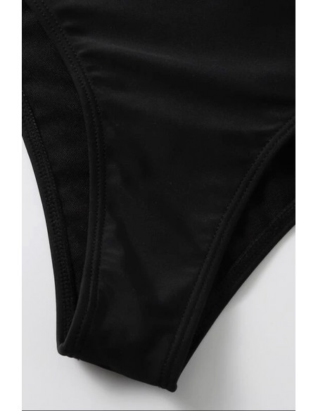 Costum de baie doua piese, asimetric, bustiera cu volan pe umar si slip cu talie inalta