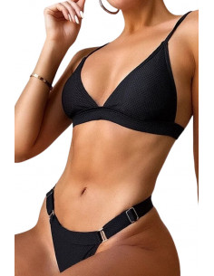Costum de baie doua piese, material deosebit, cupe triunghiulare si slip ingust