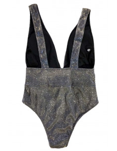 Costum de baie intreg elegant, argintiu cu sclipici, decolteu adanc in V 2