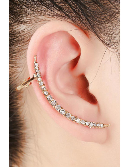 Cercel ear cuff elegant, semiluna minimal cu cristale albe