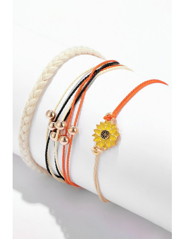Set trei bratari, snururi impletite, margelute si floricica pictata