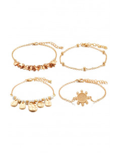 Set 4 bratari elegante, cu soare, margelute si frunzulite metalice 2