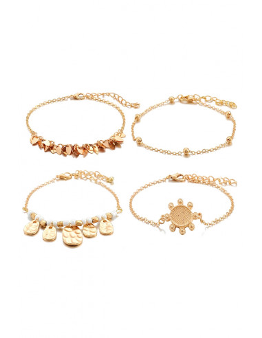 Set 4 bratari elegante, cu soare, margelute si frunzulite metalice