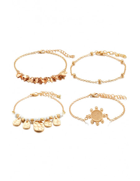 Set 4 bratari elegante, cu soare, margelute si frunzulite metalice