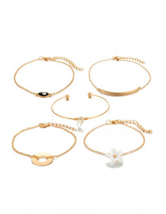 Set 5 bratari elegante, cu floare, disc, Nazar, cristal si cerc fix 2