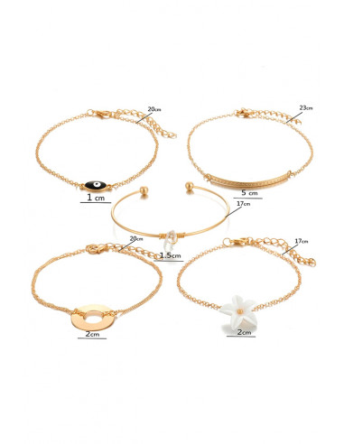 Set 5 bratari elegante, cu floare, disc, Nazar, cristal si cerc fix
