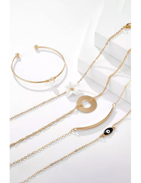 Set 5 bratari elegante, cu floare, disc, Nazar, cristal si cerc fix