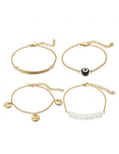 Set 4 bratari elegante, cu banuti cu stelute, Nazar si margelute fatetate