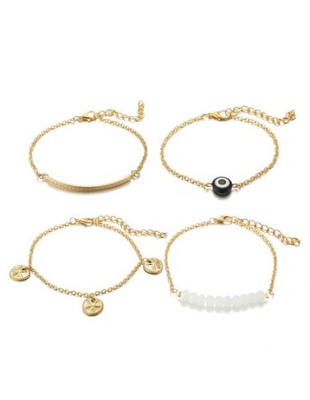 Set 4 bratari elegante, cu banuti cu stelute, Nazar si margelute fatetate