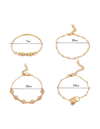 Set 4 bratari elegante, cu scoica, medalioane soare si margelute metalice