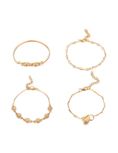 Set 4 bratari elegante, cu scoica, medalioane soare si margelute metalice