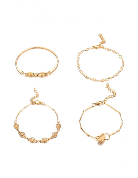 Set 4 bratari elegante, cu scoica, medalioane soare si margelute metalice