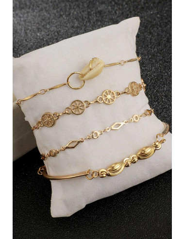 Set 4 bratari elegante, cu scoica, medalioane soare si margelute metalice