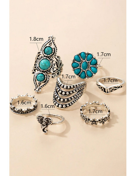 Set 7 inele boho cu flori, elefantei, coronite si margele