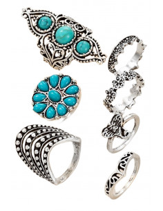 Set 7 inele boho cu flori, elefantei, coronite si margele 2