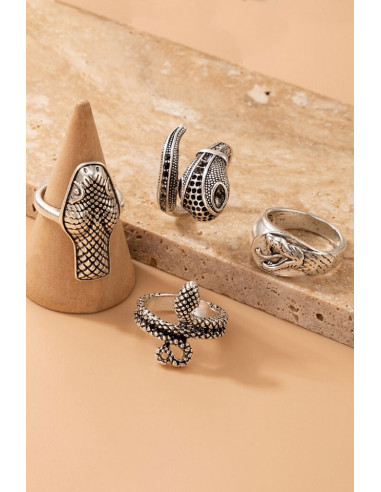 Set 4 inele boho, serpi incolaciti, cap de sarpe, medalion cu sarpe