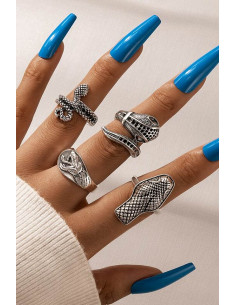 Set 4 inele boho, serpi incolaciti, cap de sarpe, medalion cu sarpe