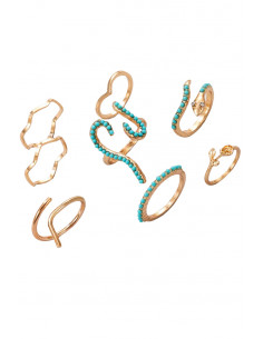 Set 8 inele boho minimal, verigute cu serpi, trandafir si margelute turcoaz 2
