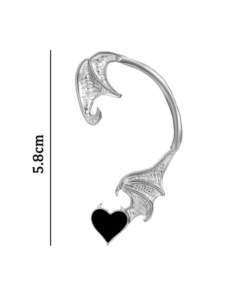 Cercel ear cuff wrap, aripa de dragon si inimioara