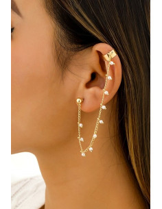 Cercel ear cuff elegant, cuff cu lantisor cu perle mici si prindere dubla