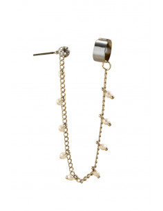 Cercel ear cuff elegant, cuff cu lantisor cu perle mici si prindere dubla 2