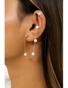 Cercel ear cuff elegant, cuff cu perle mari pe lantisor si prindere dubla 2