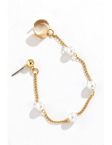 Cercel ear cuff elegant, cuff cu perle mari pe lantisor si prindere dubla