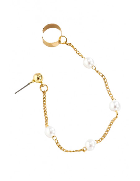 Cercel ear cuff elegant, cuff cu perle mari pe lantisor si prindere dubla