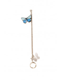 Cercel ear cuff elegant, cuff cu lantisor si fluturas pictat, prindere dubla