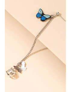 Cercel ear cuff elegant, cuff cu lantisor si fluturas pictat, prindere dubla 2