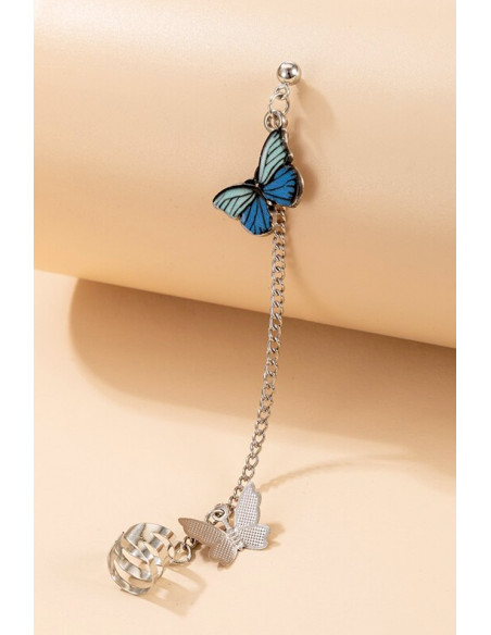 Cercel ear cuff elegant, cuff cu lantisor si fluturas pictat, prindere dubla