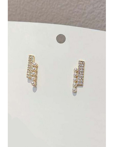Cercei eleganti minimalisti, dreptunghi cu cristale si un sir de perlute