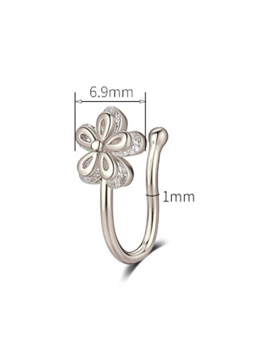 Cercel ear cuff minimal, piercing fals pentru nas, floare dubla cu cristale