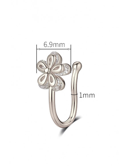 Cercel ear cuff minimal, piercing fals pentru nas, floare dubla cu cristale