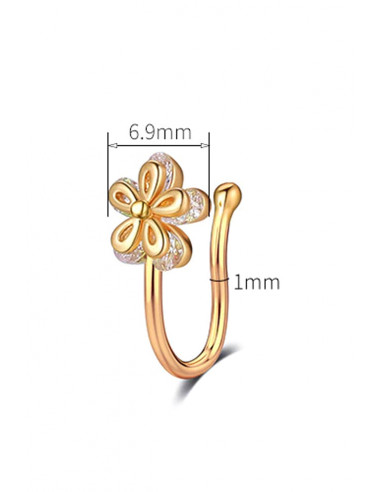 Cercel ear cuff minimal, piercing fals pentru nas, floare dubla cu cristale