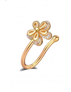 Cercel ear cuff minimal, piercing fals pentru nas, floare dubla cu cristale