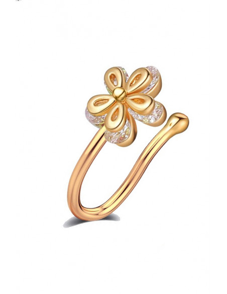 Cercel ear cuff minimal, piercing fals pentru nas, floare dubla cu cristale